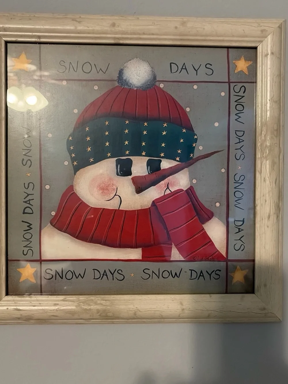 Snow Days Framed Snowman Wall Art - Red, Green, Cream